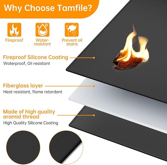Tamfile 50x30 Inch Grill Mats for Blackstone, Double-Sided Fire Pit Mat | Deck Patio Protector Pad, Fireplace Pit Rubber Mat, Oil-Proof Waterproof BBQ Protector for Solo Stove Bonfire, Black