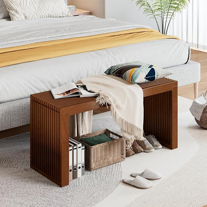 APRTAT Bamboo Dining Bench 35-Inch Indoor Wood Shoe Rack Bench for Entryway | Easy Assemble, Sturdy & Durable,Slatted Design,Versatile Everyday Seating,Living Room Hallway Bedroom Bathroom