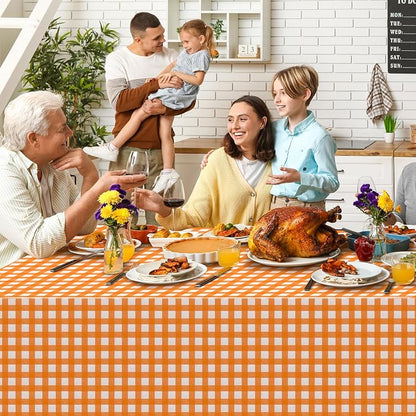 12Pcs Orange Gingham Tablecloths, Fall Checkered Table Covers 54x108 In | Orange and White Checkered Tablecloths Disposable Waterproof for Fall Picnic Halloween Barbecue Birthday Outdoor Party