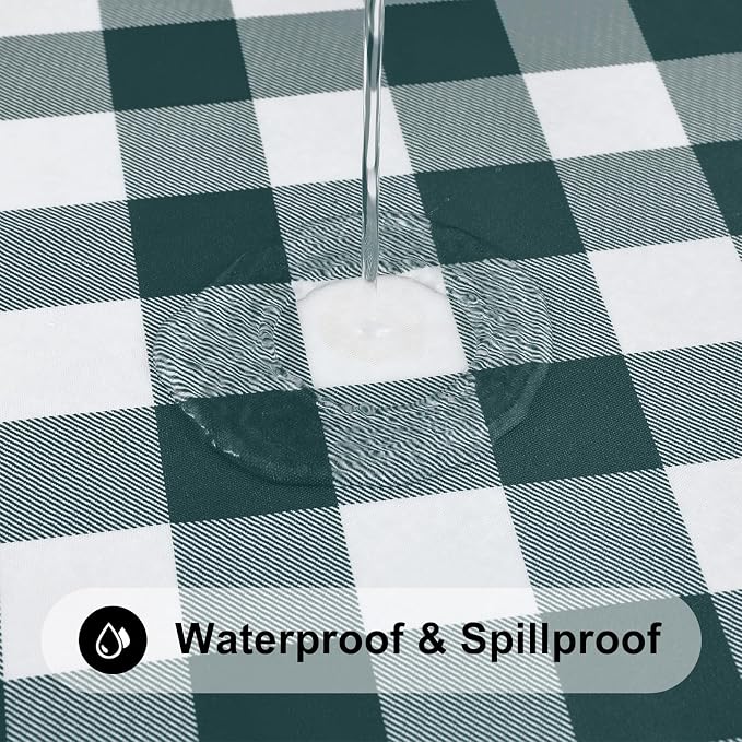 Smiry Rectangle Picnic Table Cloth, Elastic Waterproof Fitted Vinyl Tablecloths, Flannel Backed Buffalo Plaid Table Covers for Dining, Camping, Outdoor (Hunter Green and White, 30" x 96")