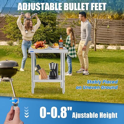 KUARBARR Stainless Steel Table for Prep & Work with Undershelf 24 x 24 Inches NSF Metal Commercial Kitchen Prep Table with Adjustable Under Shelf Worktable for Restaurant Home Outdoor