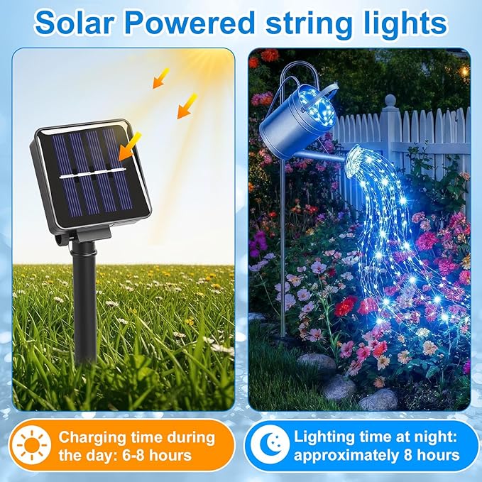 12 Pack Solar Waterfall Fairy Bunch Lights Outdoor Waterproof 9 Strand 180LEDs 8 Modes Watering Can Light (No Can) Firefly Bunch Lights for Patio Yard Garden Decorations(Blue)