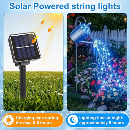 12 Pack Solar Waterfall Fairy Bunch Lights Outdoor Waterproof 9 Strand 180LEDs 8 Modes Watering Can Light (No Can) Firefly Bunch Lights for Patio Yard Garden Decorations(Blue)