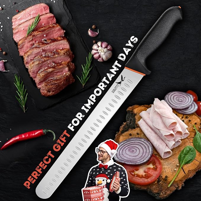 Golden Bird Professional Brisket Knife - 12 Inch Multifunction Carving Knife, Razor Sharp Stainless Steel Slicing Knives, Granton Edge Brisket Trimming Knives