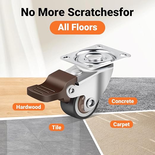 Nefish 1 Inch Small Casters Set of 12, Low Profile Soft Rubber Casters Wheels for Furniture, 360 Degree Swivel Plate Castors, Flexibly Light Duty Castor Wheels for Cabinet, Boxes, Trash, DIY