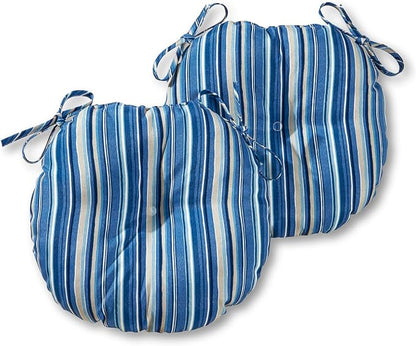 Greendale Home Fashions Steel Blue Stripe Outdoor 15-inch Bistro Seat Cushion, Set of 2