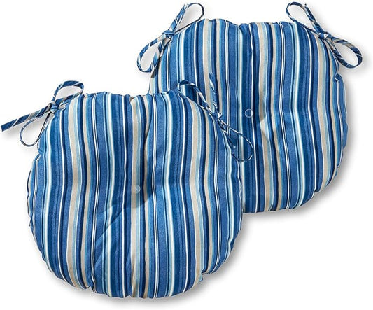 Greendale Home Fashions Steel Blue Stripe Outdoor 15-inch Bistro Seat Cushion, Set of 2