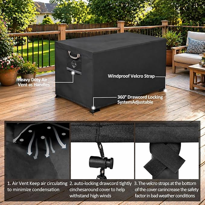 Gas Fire Pit Cover Rectangular 50,52 Inch - Never fades&100%Waterproof,600D Heavy-duty Outdoor Fire Table Cover Rectangle - 52 x 34 x 24 Inch-fireplace cover black