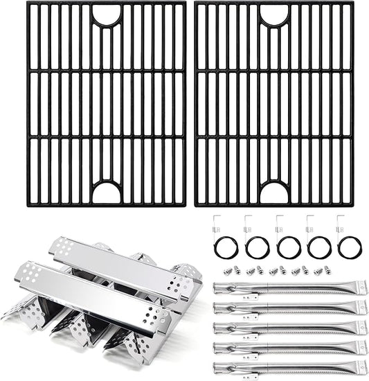 Grill Replacement Parts for Nexgrill 5 Burner 720-0888N, 720-0888, 4 Burner 720-0830H, 720-0783E, Cast Iron Grill Grates, Heat Plates and Burners Kit for Nexgrill Replacement Parts 5 Burner