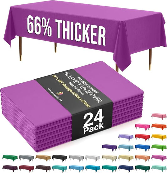 Exquisite 66% Thicker Premium Plastic Table Cloth Rectangle Table Cover 0.5 Mil 24 Pack Magenta Table Cloth 54 Inch x 108 Inch Disposable Tablecloth Won't Tear Easily Like Cheap Thin Brands