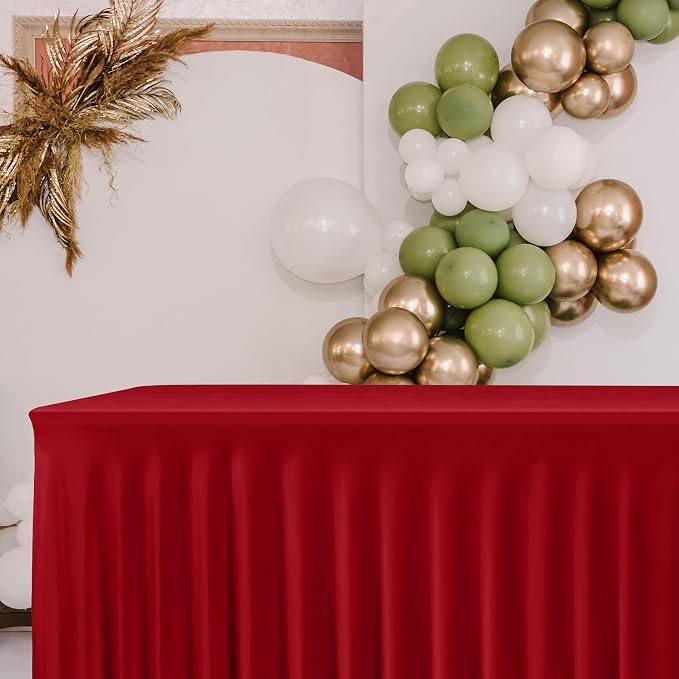2 Pack Red Tablecloths Spandex Table Covers 4ft for Christmas Decor | Ruffle Design, Elastic Table Covers, Holiday Essentials, Table Cloths For 4 Foot Rectangle Table,Wrinkle Resistant