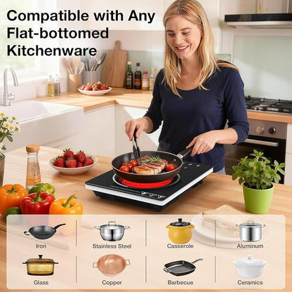 Single Burner Electric Cooktop 1800W, Portable Electric Stove Hot Plate Countertop Stove Top Burner with 8 Power Settings, 4-Hour Timer Child Safety Lock for Apartment, Dorm & Small Kitchen