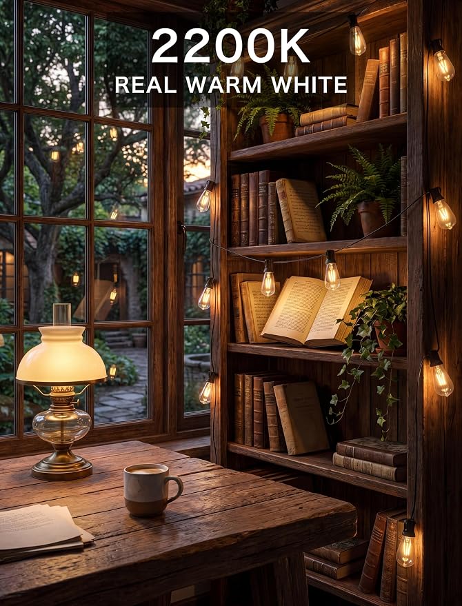 SUNSGNE 20FT Edison String Lights with 22 7W Clear Edison Bulbs, ST40 Patio Outdoor String Lights for Christmas Hanging Backyard Porch Balcony Party Decoration Lights, E17/C9 Socket Base, Black Wire