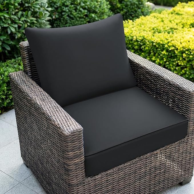 Outdoor Chair Cushions Patio Furniture Seat & Back Pillow 22 x 22 Inch Gray | Rain-Proof Cover Removable Replacement with Ties for Wicker Sofa Couch Sunbrella Outside