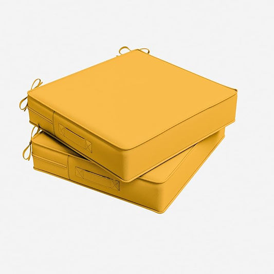 Outdoor Chair Cushion 18.5 x 16 x 4 Inches Patio Furniture Outdoor Waterproof Seat Cushion, Patio Chair Cushion with Handles and Ties, Square Dining Chair Cushion Set of 2, Yellow