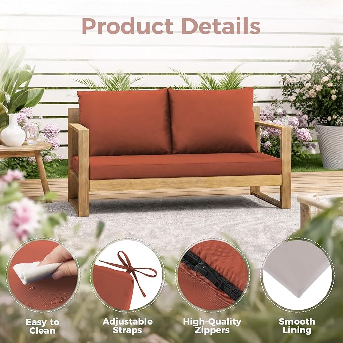 Outdoor Loveseat Cushions, 48×24×5 Inch, Waterproof, Spice | Patio Loveseat Cushions for Outdoor Furniture, Fade Resistant, Outdoor Bench Cushions, for Wicker Furniture, Swing, Couch