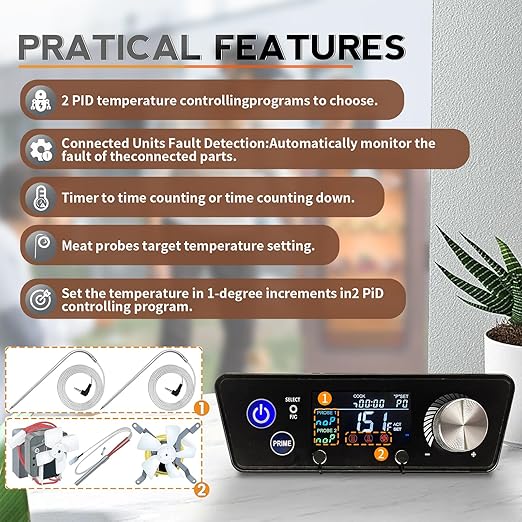 WiFi PID Trapezoid Grill Controller Replacement for Pit Boss Vertical Pellet Smokers PBV3P1/PBV4PS1/PBV5P1 Series, Smart APP Control Board with 130-420°F Temperature Range, 1°F Steps, 120V Input