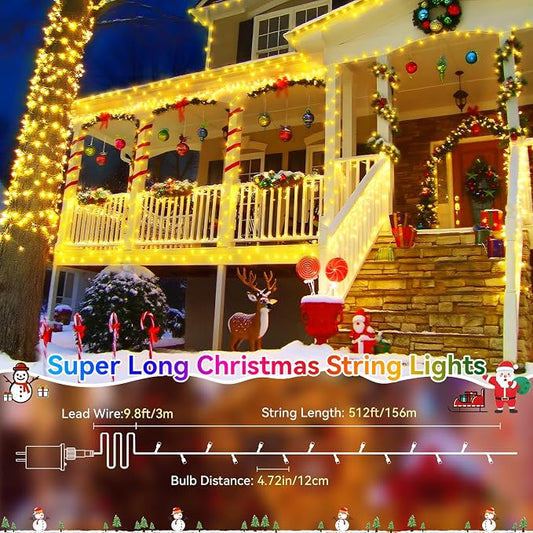 Christmas Lights Outdoor, 522FT 1300 LED String Lights with 8 Lighting Modes, Timer Memory Twinkle Fairy Lights Waterproof Plug in for Xmas Tree Wedding Party Holiday Decor(Warm White)
