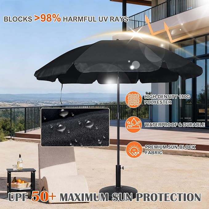 Blissun 6.5ft Patio Umbrella with Push Button Tilt & Height Adjustable, UV50+ Sun Protection with Sturdy Fiberglass Ribs & Iron Pole, Market Umbrella for Outdoor Table Garden Backyard Beach