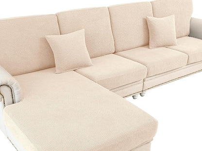 LA MEACK Couch Cushion Covers for Sectional Sofa L Shape Washable Separate Seat Chaise Couch Cover Stretch Sofa Slipcovers with 2 Pcs Pillowcases(2 Seater + 1 Chaise, Natural)
