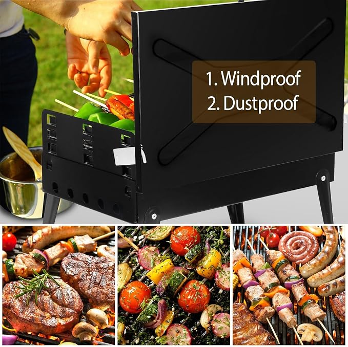 Portable Charcoal Grill for Outdoor Cooking–Foldable BBQ Grill with Adjustable Height, Removable Ash Catcher & Compact Storage Bag, Ideal for Camping, Picnics, Backyard Grilling, 16.7x10x17.7in