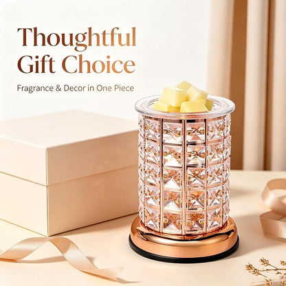 TTJ Crystal Wax Melt Warmer Lamp, Electric Candle Warmer with Rose Gold Base, Decorative Fragrance Oil Burner for Home Bedroom Living Room Office, Flameless Aromatherapy Wax Warmer Night Light Gold