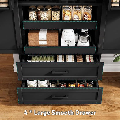 iPormis 71" Tall Kitchen Pantry Storage Cabinet w/Adjustable Shelf, Large Drawers & Door Shelves, Freestanding Kitchen Cupboard for Dining Room/Living Room, Black