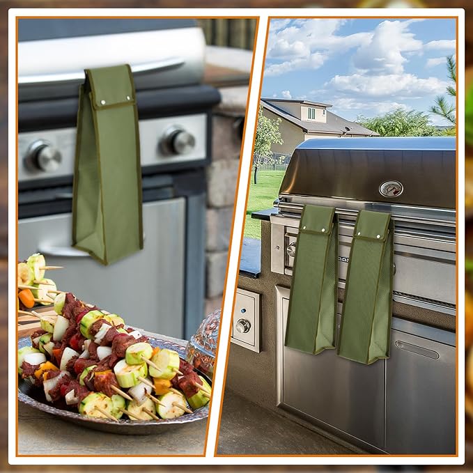 Amylove 2 Pcs Grill Utensil Storage Bag 20" Extra Thick Canvas Barbecue Grill Tool Storage Bag Carry Container Waterproof Zipper Closure, for Outdoor Grilling Camping Hiking Barbecue Accessory(Green)