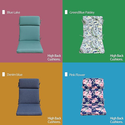 Indoor Outdoor High Back Rocking Chair Cushions Replacement Patio Seat Cushion Water Repellence, Set of 4 Green/Blue Paisley