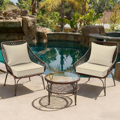 DYTXIII Outdoor Deep Seat Cushion Set, Water Repellent 22"x22" Patio Thick Cushions Replacement with Seat & Back Pillow for Patio Sofa, Wicker Chair, Couch - Stripe Beige