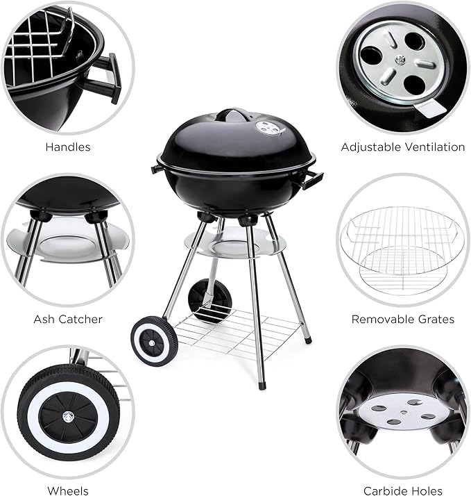 Best Choice Products 18-inch Portable Steel Charcoal Barbecue BBQ Grill w/ Heat Control for Patio, Porch, Picnic, Tailgate, Black