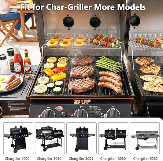Hisencn Porcelain Cast Iron Grill Grates & Griddle Plate for Char-Griller Grills, Replacement Parts for Chargriller Grill, Even Heat Retention, Prevent Food Falling, Fits Models 5050, 5650, 4000, 3000
