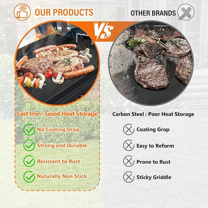 COZEER Cast Iron Griddle 23＂×16＂,Nonstick Griddle for Gas Grill with Groove | Universal, Muti-Purpose, Pre-Seasoned, Upgrated, for Camping, Tailgating, Paties