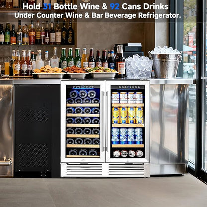 BODEGACOOLER Wine and Beverage Refrigerator,30 Inch Under Counter Commercial Beverage Refrigerator, Large Capacity Back Bar Cooler With 2 Glass Doors,LED Lighting Display Beer Wine Soda Drinks.