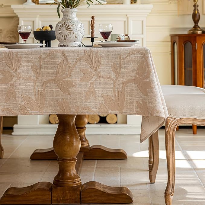 AIRCOWRIE Cotton Linen Tablecloth for Rectangle Tables, Heavy Duty Wrinkle Free Water Resistant Washable Cloth Dining Table Cover for Kitchen and Outdoor Use(Begonia Flower, 54”×78”, Rectangle)