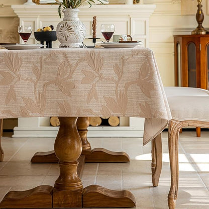 AIRCOWRIE Cotton Linen Tablecloth for Rectangle Tables, Heavy Duty Wrinkle Free Water Resistant Washable Cloth Dining Table Cover for Kitchen and Outdoor Use(Begonia Flower, 54”×78”, Rectangle)