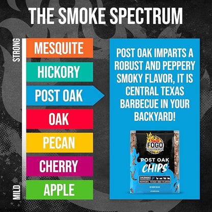 FOGO Post Oak Wood Chips for Grilling and Smoking, Bold Texas BBQ Flavor for Charcoal and Gas Grills, Made in USA, 1.4 lb Bag, 6-Pack
