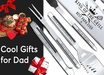 Bonsai Tree Papa Gifts, Papa Gifts from Grandkids, Grill Tool for Papa Present - Cool Grilling BBQ Set for Grandpa- Stainless Steel Heavy Duty Set 4