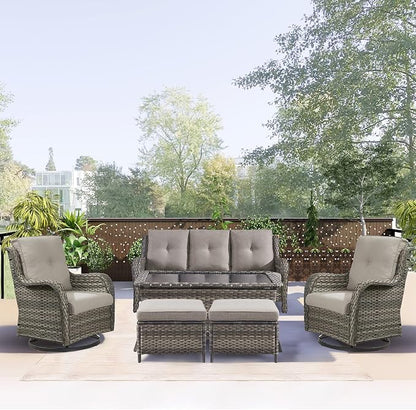 Rilyson Outdoor Patio Wicker Sofa, 900Lbs Weight Capacity Large 3 Seater Wicker Patio Couch with 4in Seat Cushions and Deep Seating, All Weather for Backyard, Garden, Poolside (Mixed Grey/Grey)