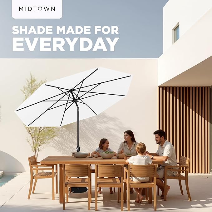 Midtown Umbrellas - 10-Year-No-Fade 6 Ft Patio Umbrella with Terylast Fabric, Auto-Tilt Aluminum Frame and 8 Reinforced Ribs for Deck, Pool, Garden & Beach - Ivory White Canopy, Black Pole