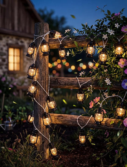 Vintage Kerosene Lantern String Lights 8.5FT, 10 LED Black Oil Lamp Camping | IP44 Waterproof & End-to-end Connectable, Plug-in LED for RV Awning, Tent, Patio, Porch, Bedroom, Camping and Holiday Decor