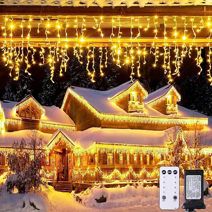 JMEXSUSS Christmas Icicle Lights for Outside,800 LED Warm White | Icicle Lights Plug in Outdoor Waterproof , String Lights for House Eave Wedding Party Christmas Decoration