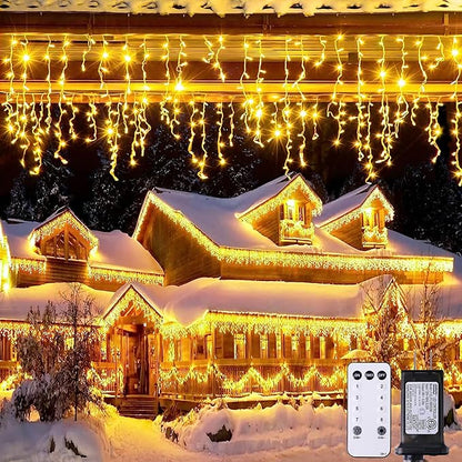 JMEXSUSS Christmas Icicle Lights for Outside,800 LED Warm White | Icicle Lights Plug in Outdoor Waterproof , String Lights for House Eave Wedding Party Christmas Decoration