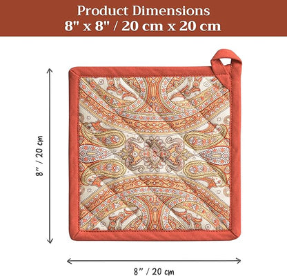 Maison d' Hermine Pot Holders Set 100% Cotton Heat Resistant Potholders 8" x 8" Hot Pads with Loop for Thanksgiving Christmas Decorations BBQ Baking Handling Hot Pans (Pack of 2, Kashmir Paisley)