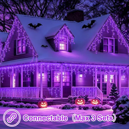 YEGUO 66ft 800 LED Icicle Lights Outdoor Waterproof, 160 Drops Halloween Lights Connectable, 8 Modes Icicle Christmas Light with Memory(Purple)