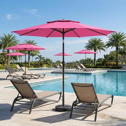 10FT Patio Umbrella, 2 Tier Outdoor Table Umbrella, Large Vented Market Umbrellas with Push Button Tilt and Crank, 8 Sturdy Ribs for Backyard, Deck, Pool, UPF50+ UV Protection