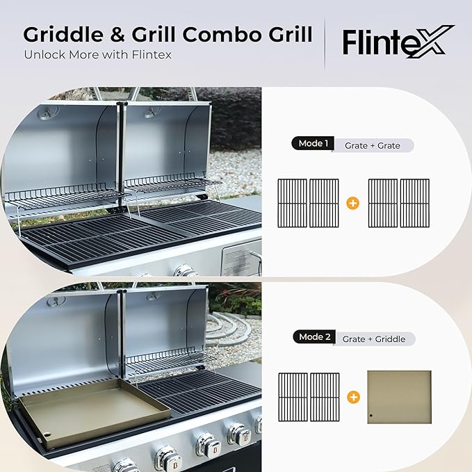 Flintex Propane Gas and Charcoal Grill Combo with Griddle Pan & Porcelain-Enameled Cast Iron Grates, Dual Fuel BBQ Grill for Outdoor Events & Backyard Barbecue, 720 SQIN Cooking Area