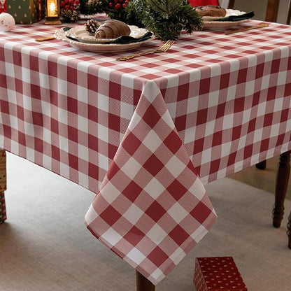 Classic Gingham Plaid Tablecloth Fabric - Rectangular 58x102 Inch Water Resistant Checked Table Cloth for Indoor/Outdoor Use - Table Cover for Kitchen, Picnics, Gardens, and Parties