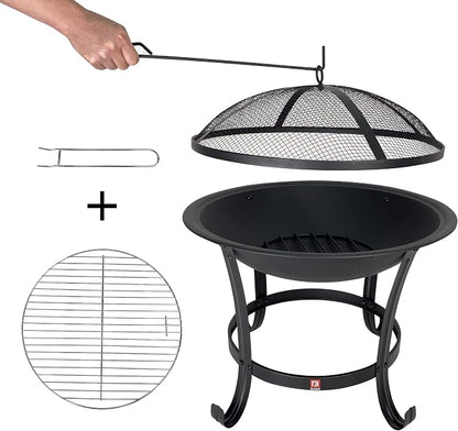 Fire Beauty Fire Pit BBQ Grill Pit Bowl with Mesh Spark Screen Cover,Poker