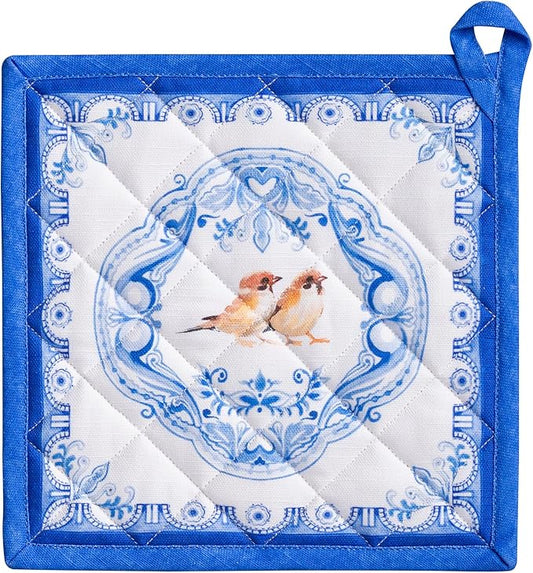 Maison d' Hermine Pot Holders 100% Cotton Heat Resistant Potholders 8" x 8" Hot Pads with Loop BBQ Cooking Baking Hotel Farmhouse Kitchen Handling Hot Pans Spring Summer (Pack of 1, Amsterdam Canals)